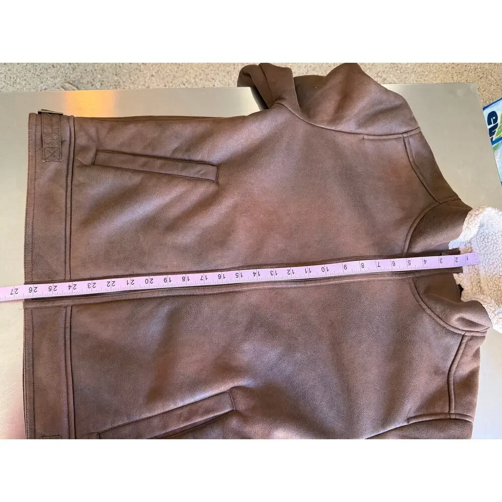 Rainforest Men's Brown Faux Shearling Lined Aviator Flight Jacket Size Small
